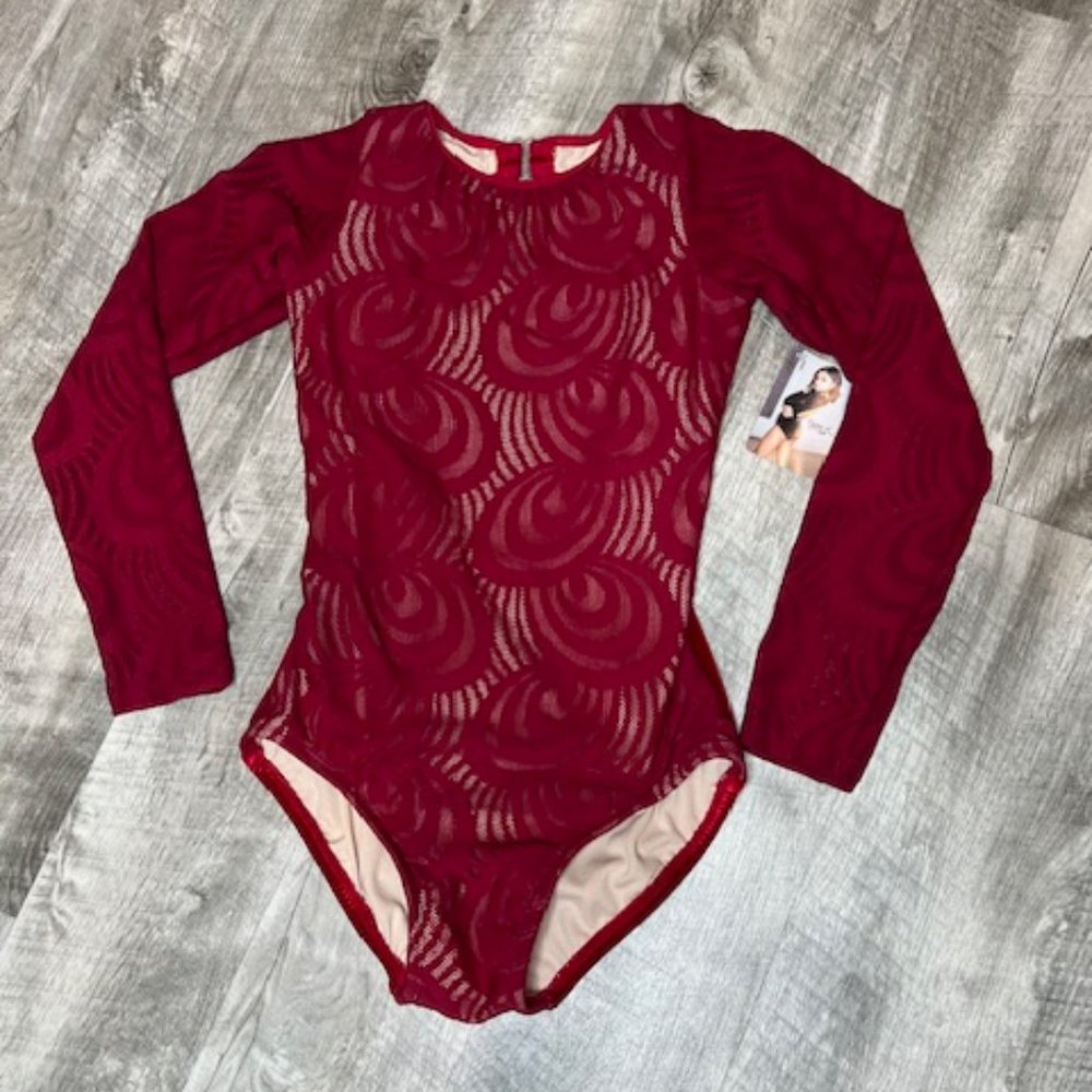 NWT Soel Dancewear Peyton K Long Sleeve Red Leotard with Velvet